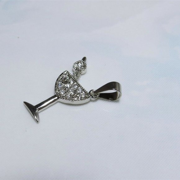Martini Bracelet Charm Glitzy Sterling Silver & Cz Pave - Picture 3 of 4